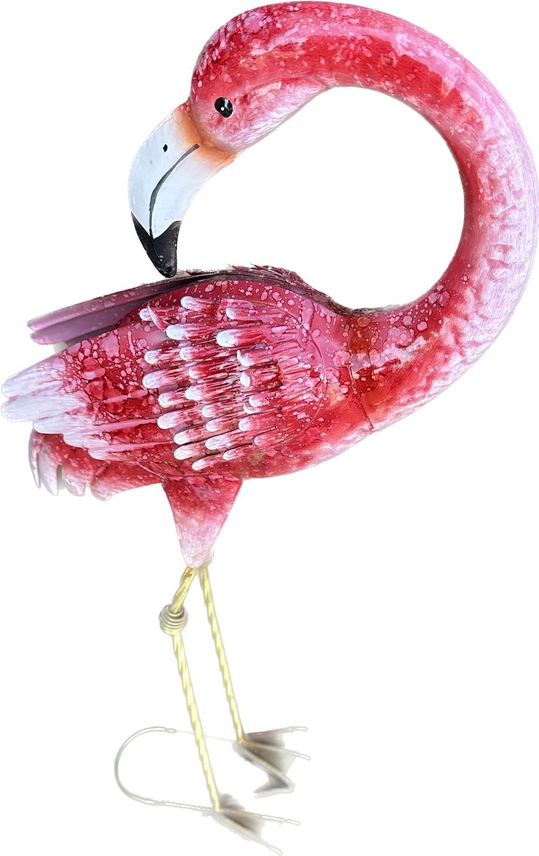 GARDEN STATUARY, METAL FLAMINGO 9.5X6.5X26”H