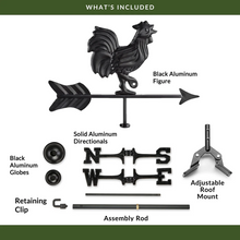 Load image into Gallery viewer, Black Aluminum Rooster Cottage Weathervane
