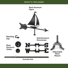 Load image into Gallery viewer, Black Aluminum Sailboat Cottage Weathervane
